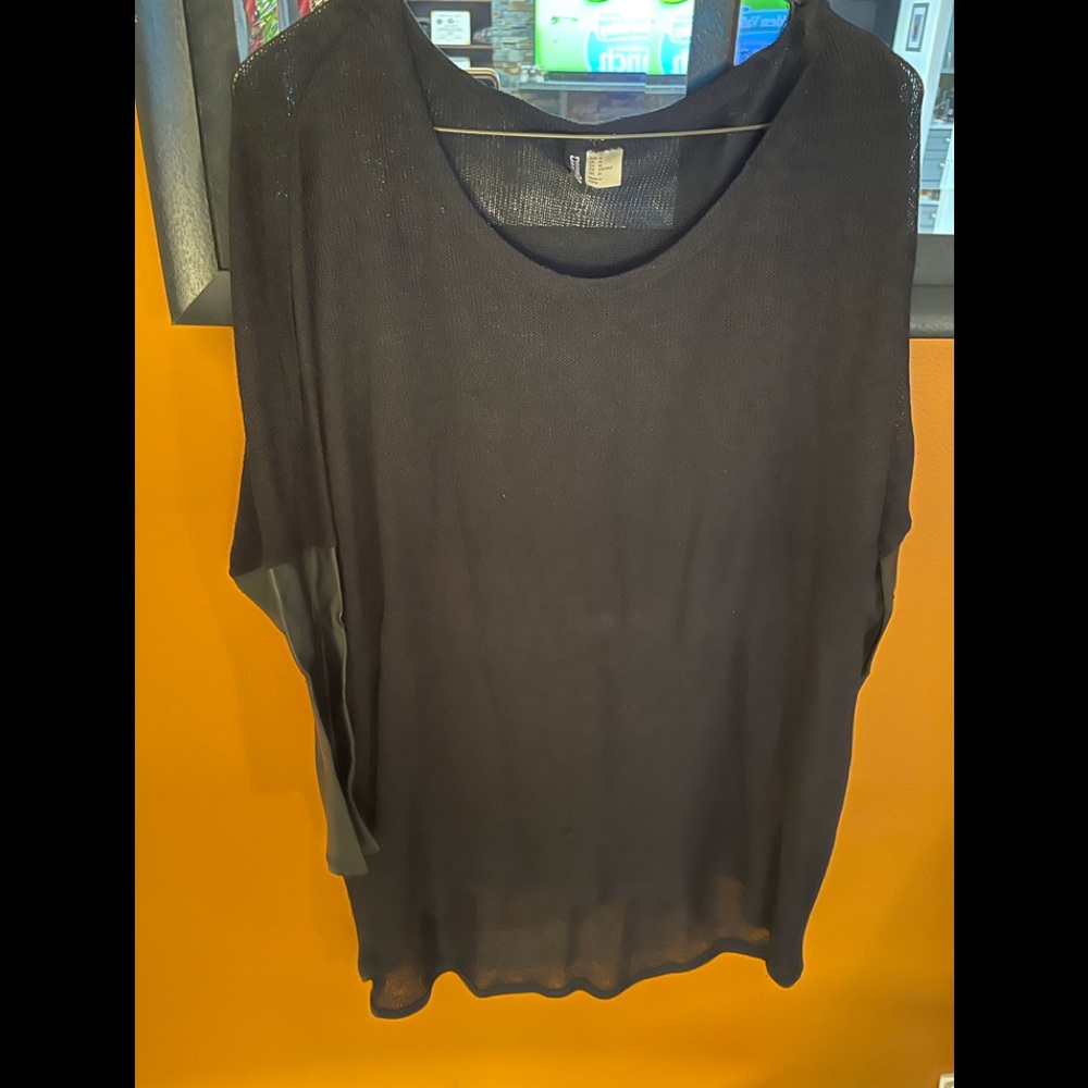 Black leather sleeve sweater